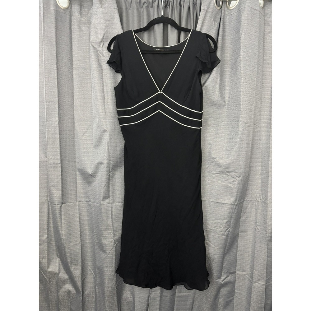 VTG Y2K BCBG MaxAzria Silk Babydoll Dress Womens 10P Black Flutter Sleeve Witchy